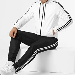 Bon marché 🔥 Ensemble De Survêtement Avec Bandes 0042 Noir Blanc de LBO 🧨