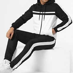 Remise 😍 Ensemble De Survêtement Bicolore Avec Bandes 0046 Noir Blanc de LBO 😉