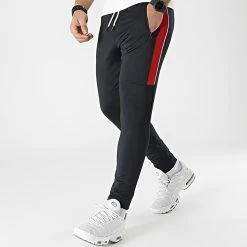 Coupon 😉 Pantalon Jogging Training Bande Mesh 0038 Bleu Marine Rouge de LBO 👏