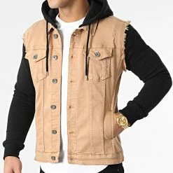 Promo 😉 Veste Jean A Capuche 2051 Noir Denim Camel de LBO 🧨 -France LBO Soldes Boutique lbo 292345 FAB SHALBO 2051 20220121T150804 03