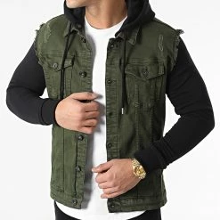 Remise ✨ Veste Jean A Capuche 2052 Noir Denim Vert Kaki de LBO 🎁 -France LBO Soldes Boutique lbo 292346 FAB SHALBO 2052 20211229T140234 01