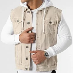 Bon marché 🎉 Veste Jean A Capuche 2055 Blanc Denim Beige de LBO ⭐