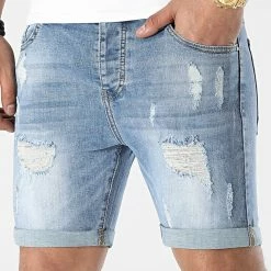 Budget 🤩 Short Jean Avec Dechirures 0018 Bleu Clair de LBO 🛒