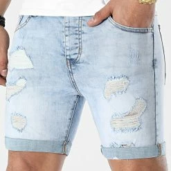 Grosses soldes ⭐ Short Jean Avec Dechirures 0020 Bleu Clair de LBO 😀