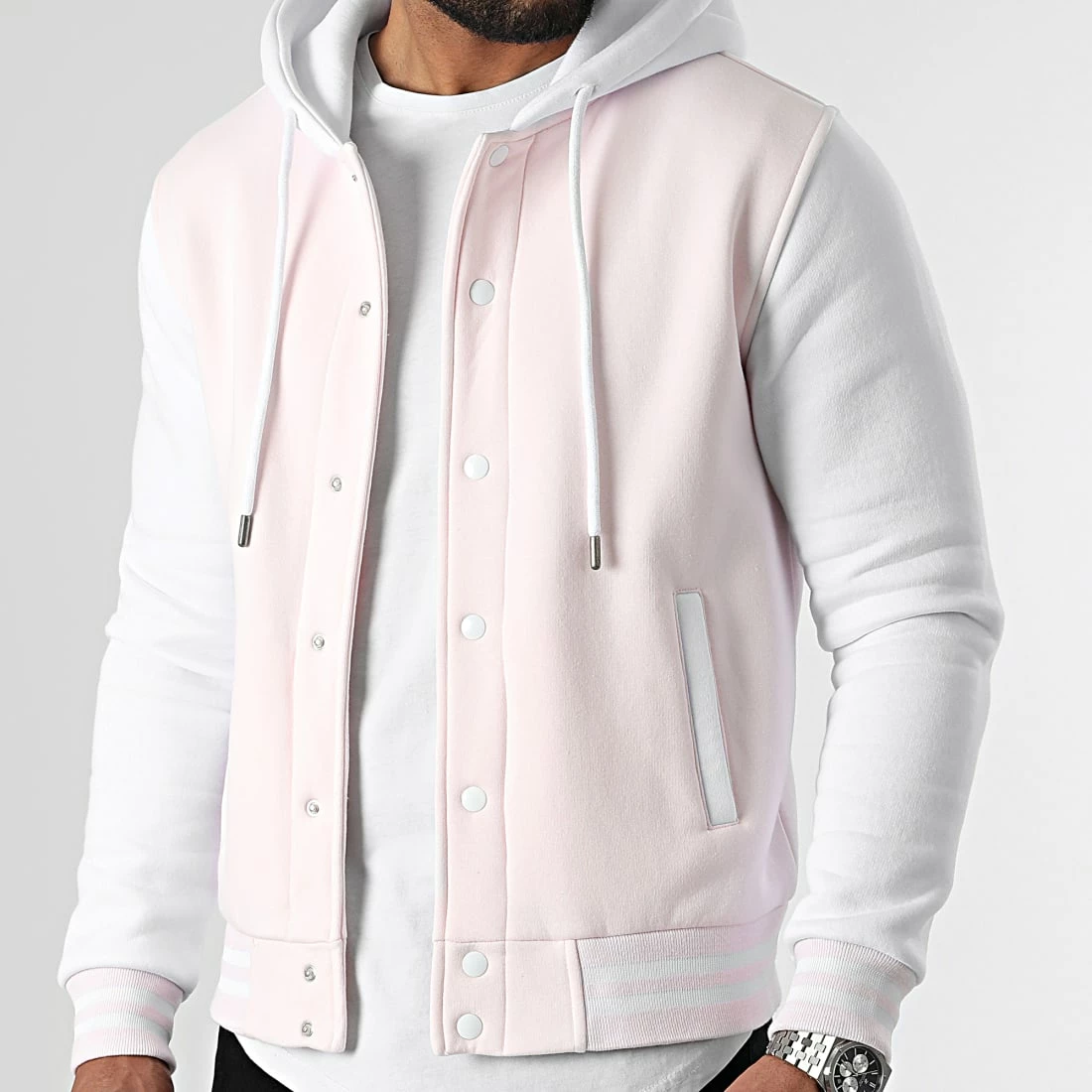 Meilleure vente 😀 Veste Teddy A Capuche 2320 Rose Pale Blanc de LBO ⭐ 5 Meilleure vente 😀 Veste Teddy A Capuche 2320 Rose Pale Blanc de LBO ⭐ – Image 3