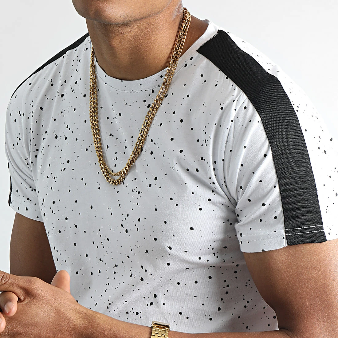 Meilleure vente 🔥 Tee 👕 Shirt Avec Bandes 2215 Speckle Blanc de LBO ⭐ 4 Meilleure vente 🔥 Tee 👕 Shirt Avec Bandes 2215 Speckle Blanc de LBO ⭐ – Image 2