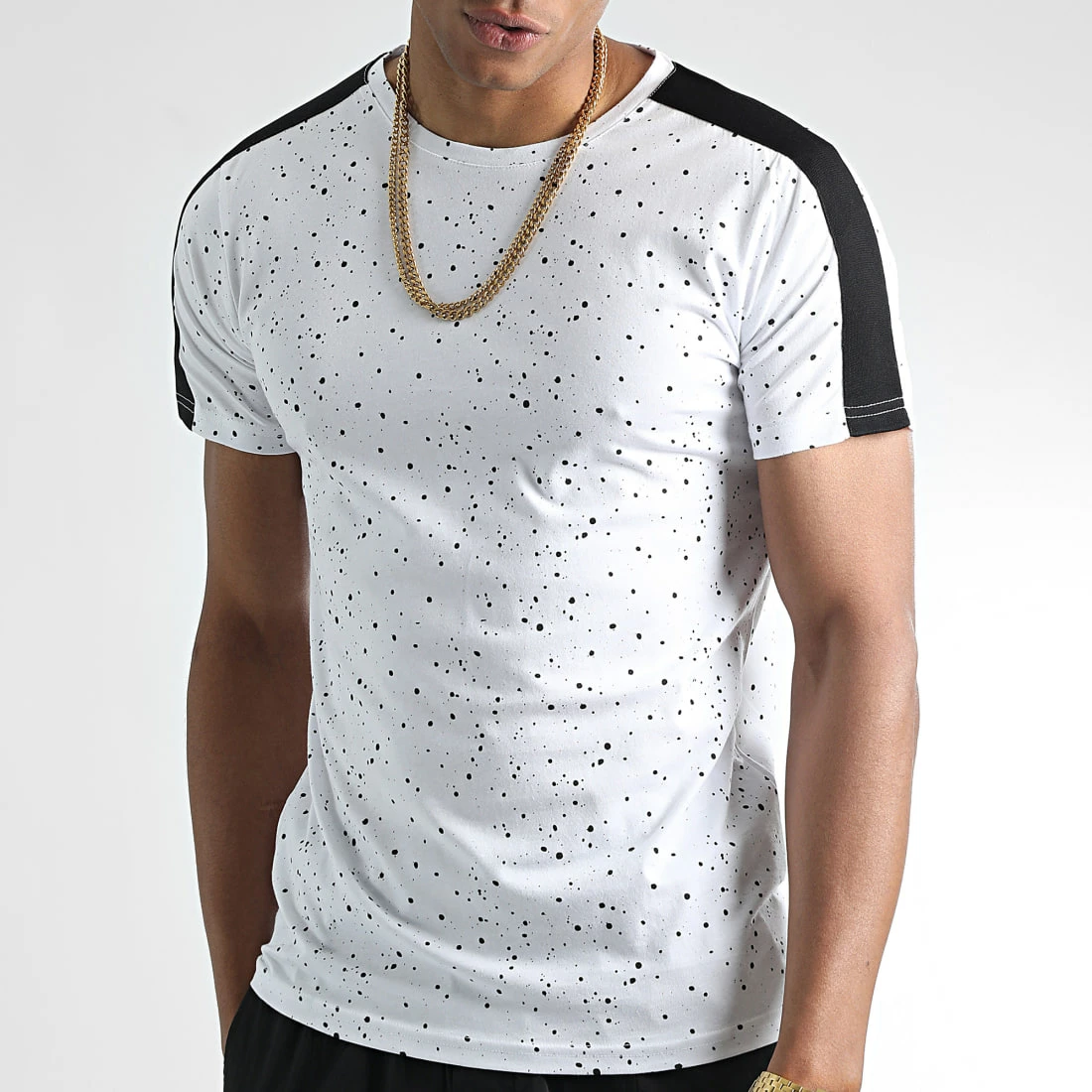 Meilleure vente 🔥 Tee 👕 Shirt Avec Bandes 2215 Speckle Blanc de LBO ⭐ 3 Meilleure vente 🔥 Tee 👕 Shirt Avec Bandes 2215 Speckle Blanc de LBO ⭐