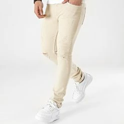 Meilleur prix 🌟 Jean Slim Fit Destroy 2229 Denim Beige de LBO 🧨 -France LBO Soldes Boutique lbo 301199 FAB SHALBO 2229 20220608T142014 02