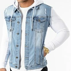 De gros ⌛ Veste Jean A Capuche 2258 Bleu Denim Blanc de LBO 😀