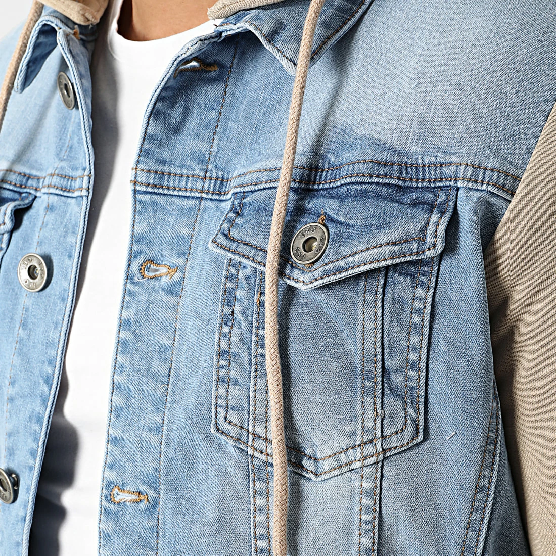 Meilleure affaire 🔔 Veste Jean A Capuche 2259 Bleu Denim Beige de LBO 😀 4 Meilleure affaire 🔔 Veste Jean A Capuche 2259 Bleu Denim Beige de LBO 😀 – Image 2