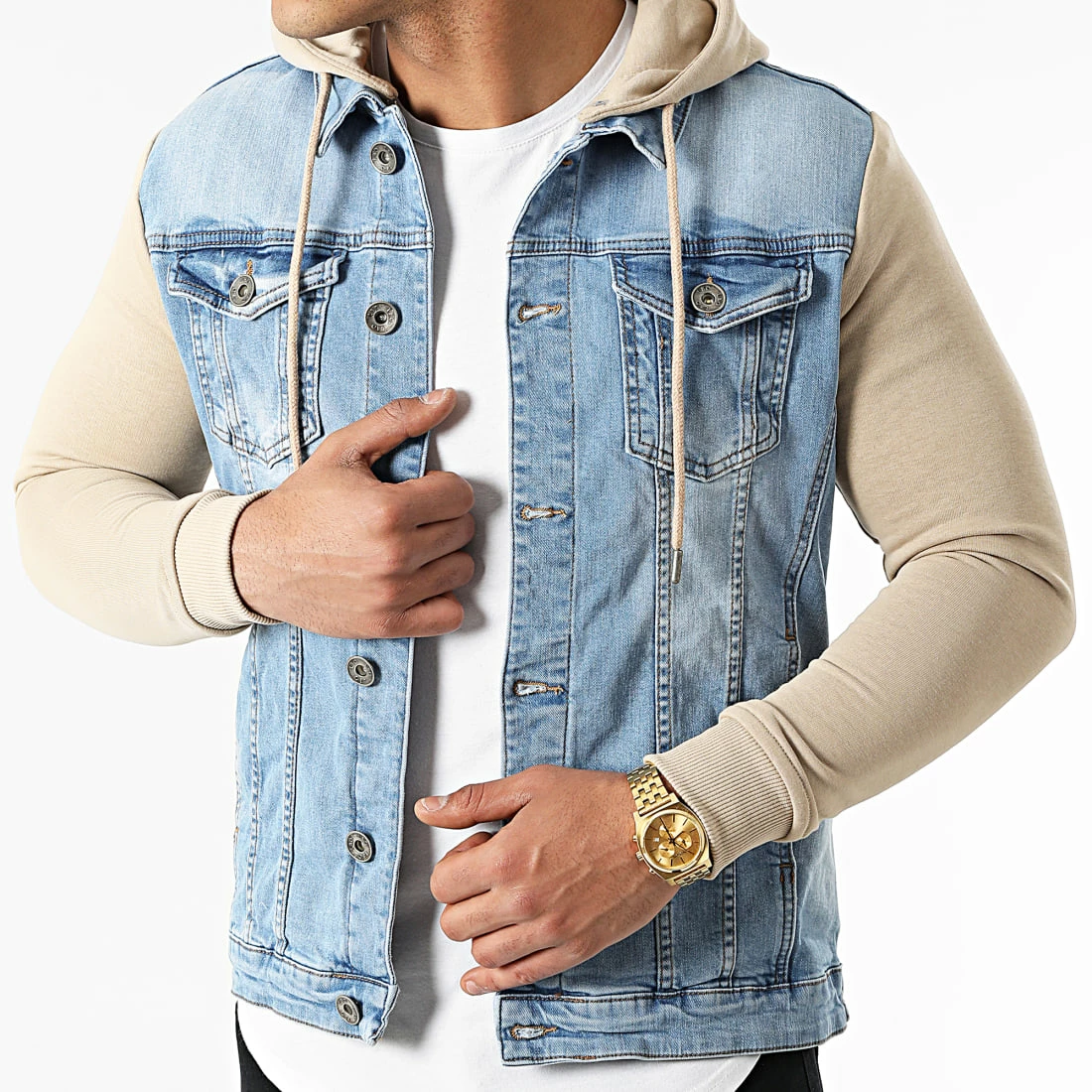 Meilleure affaire 🔔 Veste Jean A Capuche 2259 Bleu Denim Beige de LBO 😀 5 Meilleure affaire 🔔 Veste Jean A Capuche 2259 Bleu Denim Beige de LBO 😀 – Image 3