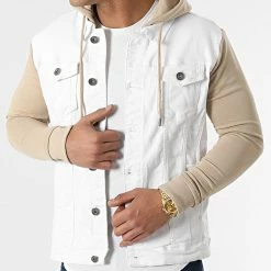 Meilleur prix 🎉 Veste Jean A Capuche 2260 Beige Denim Blanc de LBO 🎁 -France LBO Soldes Boutique lbo 301210 FAB SHALBO 2260 20220411T154517 03