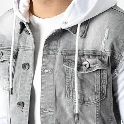 De gros 🎁 Veste Jean A Capuche 2261 Gris Denim Blanc de LBO 👍 -France LBO Soldes Boutique lbo 301212 FAB SHALBO 2261 20220322T085752 02