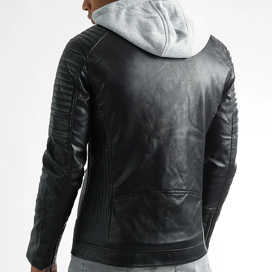 Grosses soldes 😍 Veste Biker Capuche 0041 Noir Gris Chiné de LBO 🤩 6 Grosses soldes 😍 Veste Biker Capuche 0041 Noir Gris Chiné de LBO 🤩 – Image 4