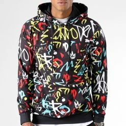 Le moins cher ✔️ Sweat Capuche Imprimé Graffiti 00105 Noir de LBO 🧨