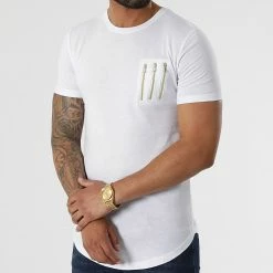 Vente flash 🎉 Tee 👚 Shirt Oversize Avec Details Gold 2359 Blanc de LBO 💯