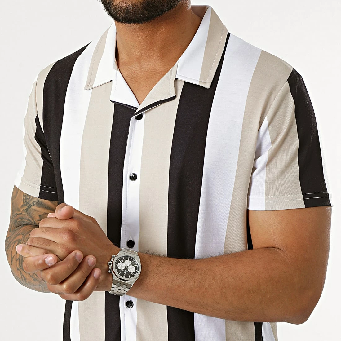 Acheter 🔔 Chemise Manches Courtes A Rayures 2371 Noir Blanc Beige de LBO 👏 4 Acheter 🔔 Chemise Manches Courtes A Rayures 2371 Noir Blanc Beige de LBO 👏 – Image 2