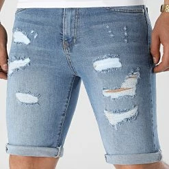 Meilleure affaire 😍 Short Jean Skinny Fit Avec Dechirures 2251 Bleu Clair Denim de LBO ❤️ -France LBO Soldes Boutique lbo 307061 FAB SHALBO 2251 20220421T135503 01