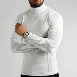 Promo ✨ Pull Col Roulé Avec Empiecement 0198 Ecru de LBO 👏