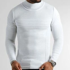 Budget 👍 Pull Col Roulé Avec Empiecement Blanc 0199 Ecru de LBO 🥰