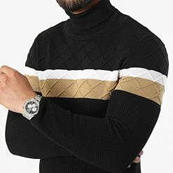 Bon marché 🤩 Pull Col Roulé Tricolore 0201 Noir Blanc Camel de LBO 👏 -France LBO Soldes Boutique lbo 307581 FAB LBO 1070546 0201 20220513T152845 02