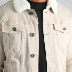 Meilleure affaire 🧨 Veste Jean Col Fourrure 1888 Denim Beige de LBO 😉 -France LBO Soldes Boutique lbo 310471 SHALBO 1888 20221116T103034 02