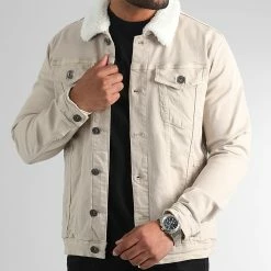 Meilleure affaire 🧨 Veste Jean Col Fourrure 1888 Denim Beige de LBO 😉 -France LBO Soldes Boutique lbo 310471 SHALBO 1888 20221116T103047 01