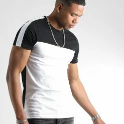 Sortie 🛒 Tee 👕 Shirt A Bandes Bicolore 2417 Blanc Noir de LBO 💯 -France LBO Soldes Boutique lbo 312441 FAB SHALBO 2417 20220708T074608 03