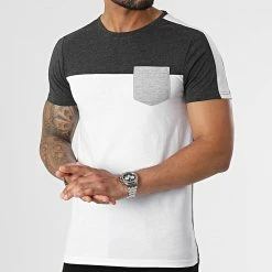 Sortie ⌛ Tee 👕 Shirt Poche 2418 Gris Anthracite Blanc de LBO ⌛