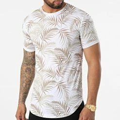 Coupon 🥰 Tee 👚 Shirt Oversize Imprimé Avec Revers 2426 Tropical Beige Blanc de LBO 💯