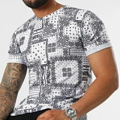 Sortie ❤️ Tee 👚 Shirt Oversize Imprimé Avec Revers 2458 Bandana Blanc de LBO 😉