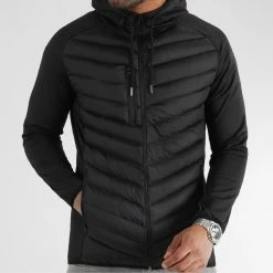 Promo 🤩 Doudoune Capuche Bimatière 0065 Noir de LBO 🥰