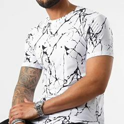 Meilleure vente 🛒 Tee 👕 Shirt Oversize Imprimé Avec Revers 2341 Marble Blanc de LBO ⌛ -France LBO Soldes Boutique lbo 316356 FAB SHALBO 2341 20220607T154544 02