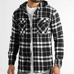 Le moins cher 😀 Surchemise A Carreaux Avec Capuche 2393 Noir Blanc de LBO ❤️ -France LBO Soldes Boutique lbo 317114 FAB SHALBO 2393 20220805T151545 03