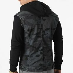 Remise 🧨 Veste Jean A Capuche 2467 Camouflage Noir Gris Anthracite de LBO 💯 -France LBO Soldes Boutique lbo 317667 FAB SHALBO 2467 20220624T140627 04
