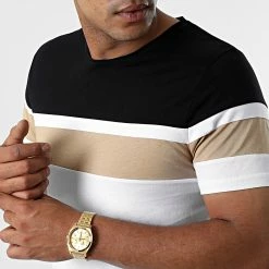 Top 10 🎉 Tee 👚 Shirt Tricolore 2489 Noir Blanc Camel de LBO 🤩 -France LBO Soldes Boutique lbo 318109 SHALBO 2489 20220624T140139 02