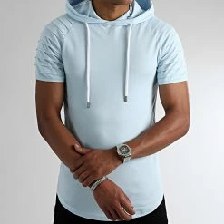 Le moins cher 🥰 Tee 👕 Shirt Capuche Oversize 2502 Bleu Ciel de LBO 🤩