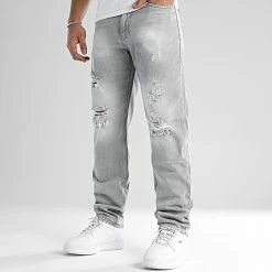 Remise 🤩 Jean Relaxed Fit Avec Destroy 2508 Denim Gris Clair de LBO 💯