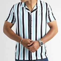 Top 10 😍 Chemise Manches Courtes A Rayures 2511 Noir Blanc Bleu Pastel de LBO 🌟