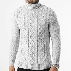 Remise 😍 Pull Col Roulé Torsades 0186 Gris Clair de LBO ❤️