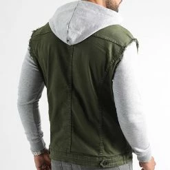 Tout neuf ❤️ Veste Jean A Capuche 2552 Vert Kaki Denim Gris de LBO 🎁 -France LBO Soldes Boutique lbo 323187 SHALBO 2552 20220720T103546 03