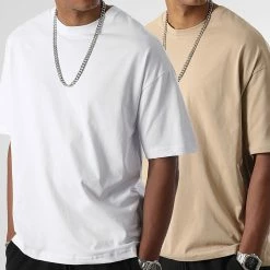 Budget ❤️ Lot de 2 Tee 👕 Shirts Oversize Large 2568 Blanc Beige de LBO ⌛