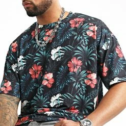 Meilleure vente 🔔 Tee 👚 Shirt Oversize Large Imprimé 2584 Floral Noir de LBO 😍 -France LBO Soldes Boutique lbo 323533 SHALBO 2584 20220718T152141 02