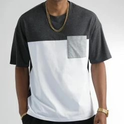 Tout neuf ✨ Tee 👕 Shirt Poche Oversize Large Bicolore 2594 Blanc Gris de LBO 🛒