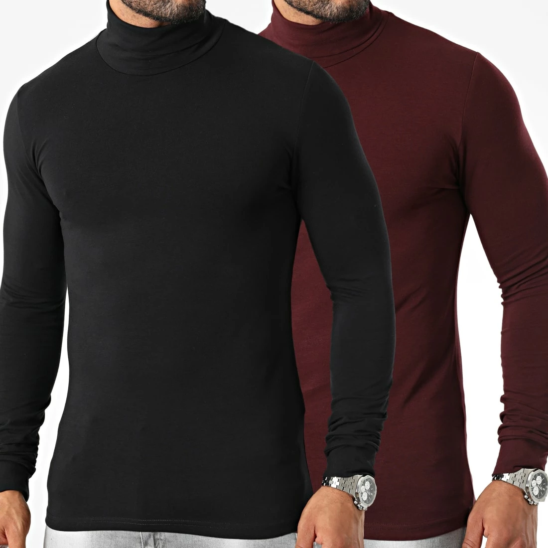 Budget 👍 Lot De 2 Tee 👕 Shirts Col Roulé Manches Longues Unis 2625 Noir Bordeaux de LBO 😀 3 Budget 👍 Lot De 2 Tee 👕 Shirts Col Roulé Manches Longues Unis 2625 Noir Bordeaux de LBO 😀