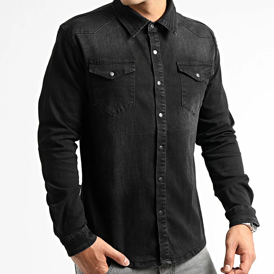 Promo 🤩 Chemise Jean Manches Longues Jean 0057 Noir Denim de LBO 🎉 2 Promo 🤩 Chemise Jean Manches Longues Jean 0057 Noir Denim de LBO 🎉