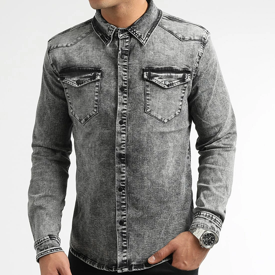 Budget ❤️ Chemise Jean Manches Longues 0060 Gris Denim de LBO ⭐ 3 Budget ❤️ Chemise Jean Manches Longues 0060 Gris Denim de LBO ⭐