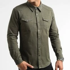 Le moins cher 🤩 Chemise Jean Manches Longues 0063 Vert Kaki de LBO 😀