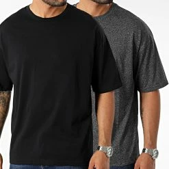 Grosses soldes 🧨 Lot de 2 Tee 👕 Shirts Oversize Large 2681 Noir Gris Anthracite Chiné de LBO 🥰