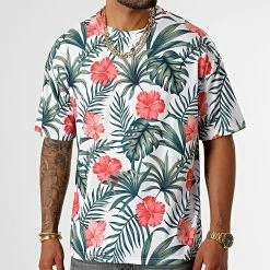 Top 10 🎉 Tee 👕 Shirt Oversize Large Imprimé 2684 Tropical Blanc Vert de LBO 🌟 -France LBO Soldes Boutique lbo 329093 SHALBO 2684 20220906T150558 03